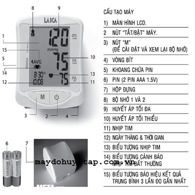 cấu tạo của máy đo huyết áp điện tử cổ tay Laica BM1006