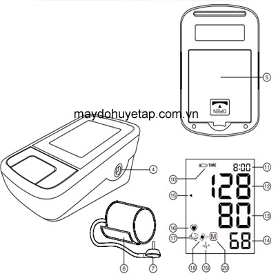 cấu tạo của máy đo huyết áp bắp tay Microlife BP A2 Basic